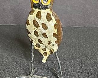 Hand-Painted Recycled Metal and Stone Owl Figurine