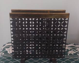 Vintage Mid-Century Metal Napkin Holder with Lattice Design and Brass Trim