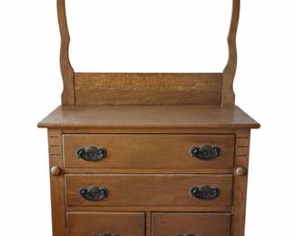 Antique Victorian Oak Washstand with Towel Bar and Mirror
