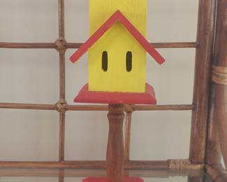 Handcrafted Folk Art Wooden Birdhouse on Stand
