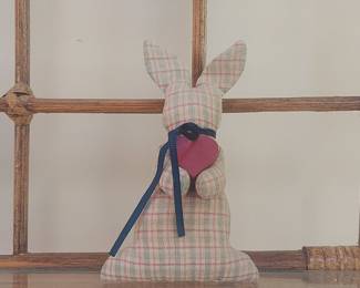 Fabric Plaid Bunny with Heart Ornament