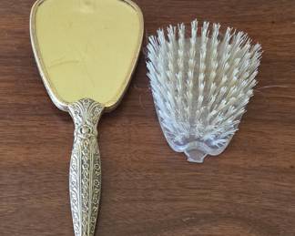 Vintage Hollywood Regency Style Hairbrush with Floral Appliqué and Removable Nylon Bristle Block