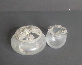 Vintage Pewter and Glass Potpourri Jars - Butterfly and Rose Motifs