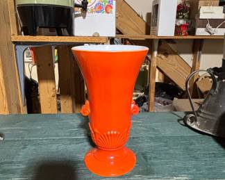 Vitrock Orange Glass Vase with Shell and Scroll Motif