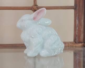 Vintage White Porcelain Bunny Figurine with Pink Floral Accent