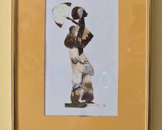 Vintage African Butterfly Wing Art Collage of Woman with Parasol