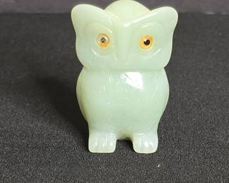 Carved Green Jade Owl Figurine