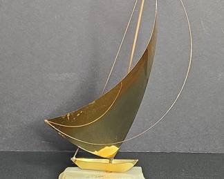 John De Mott Brass Sailboat Sculpture on Onyx Base