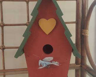 Folk Art Hand-Painted Wooden Birdhouse with Heart Cutout