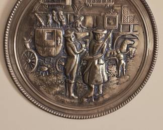 Vintage English Brass Tavern Scene Charger