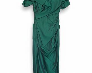 Vintage 1980s Emerald Green Off-the-Shoulder Ruched Gown