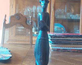 Vintage African Ebony Wood Carving - Woman with Basket
