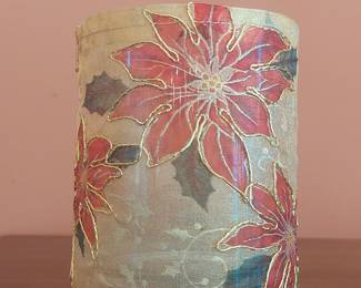 Poinsettia Decorative Glass Hurricane Candle Holder with Fabric Overlay