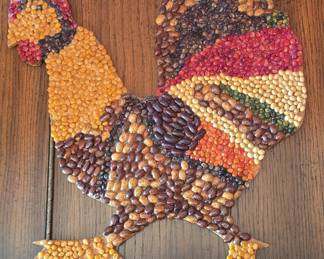 Handmade Bean and Corn Mosaic Rooster Wall Art