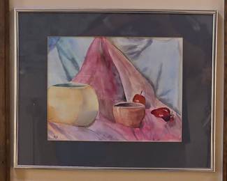 Still Life with Bowls and Fruit, Watercolor Painting