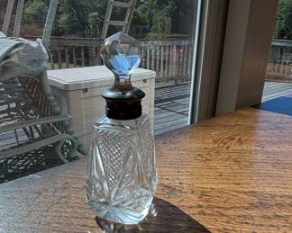 Antique Cut Glass Perfume Bottle with Sterling Silver Collar
