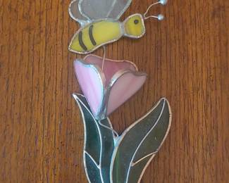 Stained Glass Bee and Tulip Suncatcher