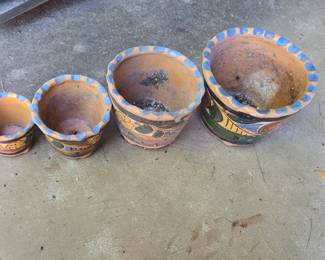 Set of 4 Graduated Mexican Talavera Style Terracotta Planters