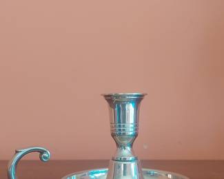 Silver-Plated Chamberstick Candle Holder with Horizontal Banding