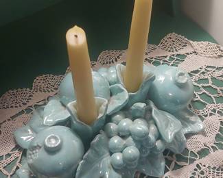 Vintage Italian Majolica Fruit Candlestick Holder