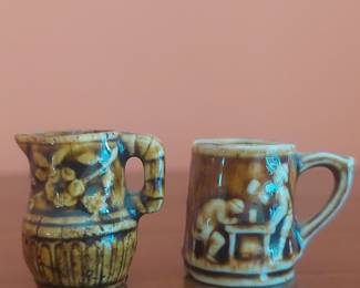 Vintage Miniature Ceramic Toby-Style Mugs and Pitcher Set