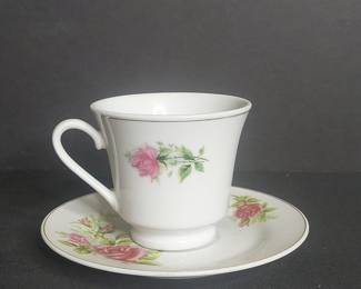 Floral Rose Pattern Porcelain Tea Cup and Saucer Set