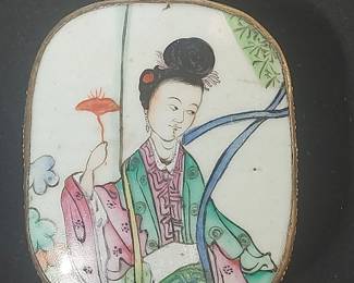 Chinese Export Painted Enamel and Silver Trinket Box