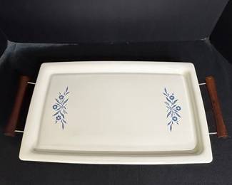 CorningWare Cornflower Blue Broil & Bake Tray with Wooden Handles