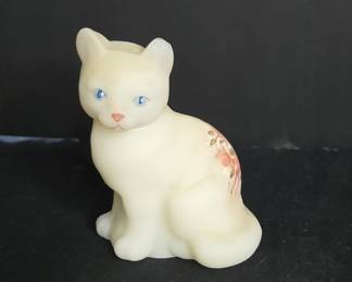 Fenton Art Glass Hand Painted Sitting Cat Figurine by P. Steven