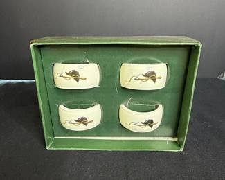 Vintage Equestrian Motif Ceramic Napkin Ring Set