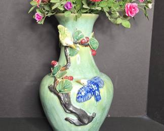 Chinese Porcelain Vase with Applied Flowers and Birds