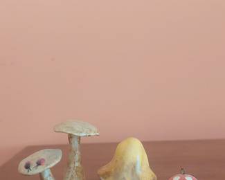Vintage Ceramic Mushroom Figurines Collection with LAZAR Mark