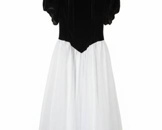 Vintage 1980s Black Velvet and White Tulle Ballerina Style Party Dress with Bow