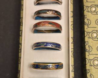 Vintage Chinese Cloisonné Band Ring Set