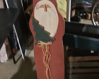 Hand Painted Wooden Folk Art Santa Claus with Tree