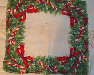 Vintage Christmas Candy Cane and Pine Wreath Napkin
