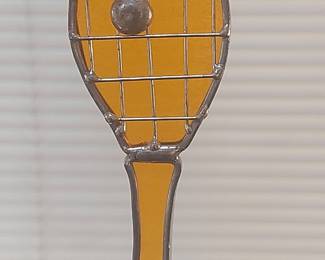 Stained Glass Tennis Racket Suncatcher with Ball Accent