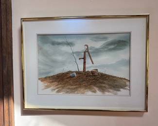 Watercolor Painting of Rural Water Pump