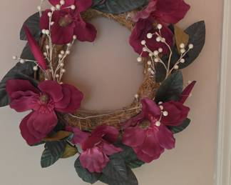 Burgundy Magnolia Wreath with Greenery and White Berries