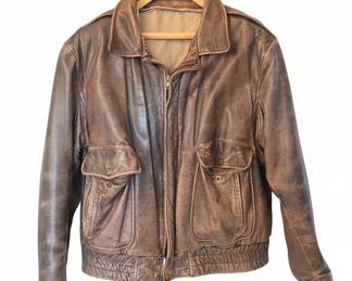 Vintage Distressed Leather Bomber Jacket - Aviator/Flight Style