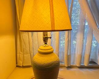 Elita Studio Pottery Table Lamp with Teal Glaze Bands