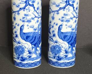 Pair of Chinese Blue and White Porcelain "Bird and Flower" Vases