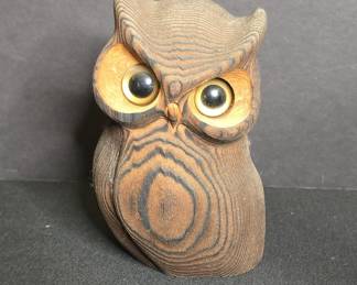 Kadian Crafts Ltd. Hand Carved Wood Owl Signed "AK"