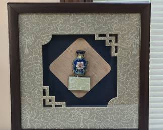 Chinese Cloisonné Miniature Vase in Shadowbox Frame