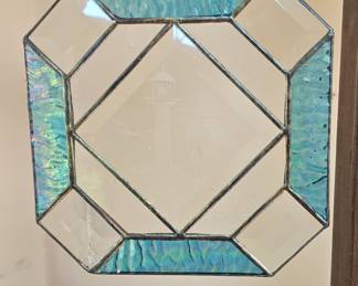 Stained Glass Lighthouse Suncatcher with Beveled Center
