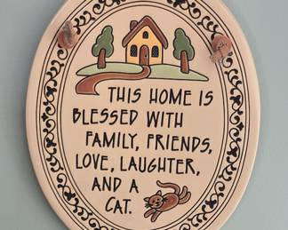 Trinity Pottery Decorative Ceramic Wall Plaque - Blessed Home with Cat