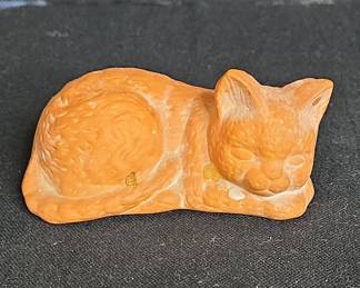 Vintage Terracotta Sleeping Cat Figurine by Midwest Imports