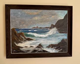 B. Hager 1971 Coastal Lighthouse Acrylic Painting