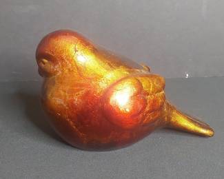 Metallic Amber and Red Glazed Ceramic Bird Figurine