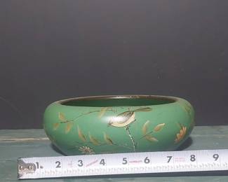 Vintage Hand-Painted Ceramic Jardiniere with Bird and Floral Motifs
